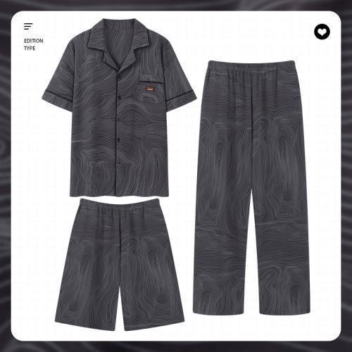 Pijamas verano de los hombres 100% algodón pantalones de manga corta pantalones cortos de verano de algodón de los hombres delgados traje de tres piezas casa