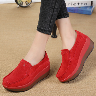 Autumn and Winter New Cowhide Women's Rocking Shoes Thick-soled Casual Moms Shoes Wedge Slip-on Women's Shoes Non-slip Comfortable