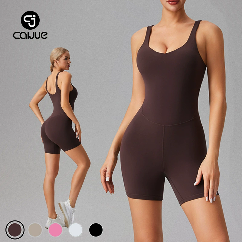 Женский цельный костюм для йоги Caijue в европейском и американском стиле, летний, с подкладками на груди, красивой спинкой, облегающий, с эффектом подтяжки ягодиц, для фитнеса.