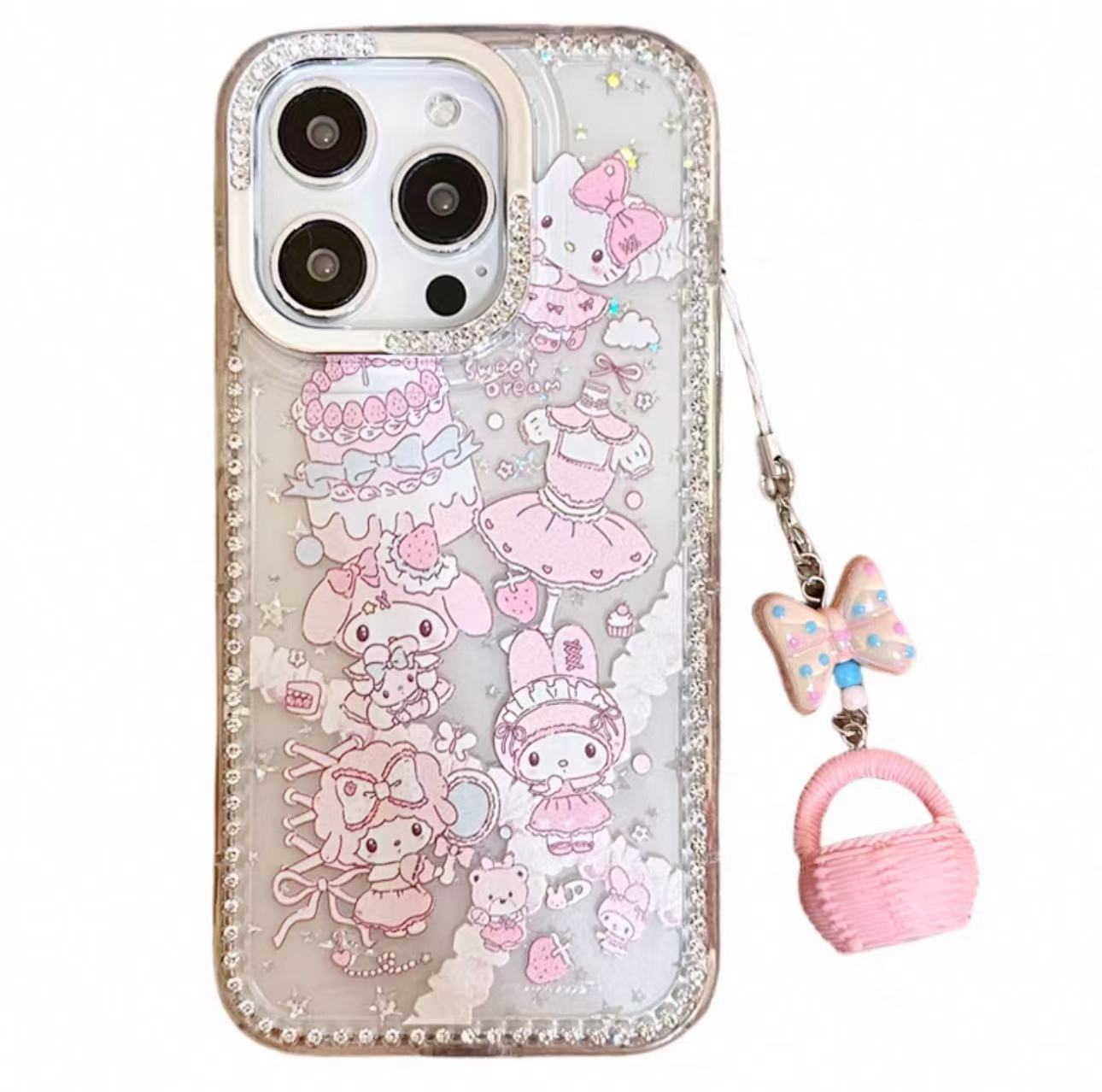 Girl ins completo diamante lindo dibujos animados para iphone16ProMax colgante 15/14 funda para teléfono móvil Apple 13 nuevo