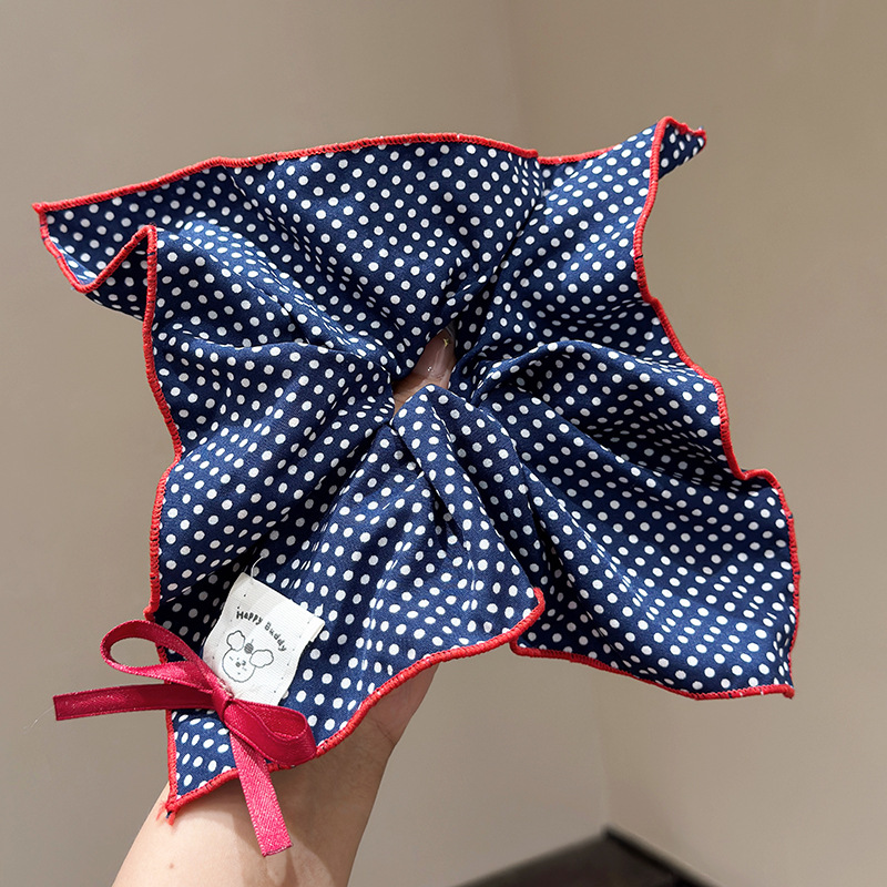 561 синий квадратный шарф в горошек с резинкой для волос