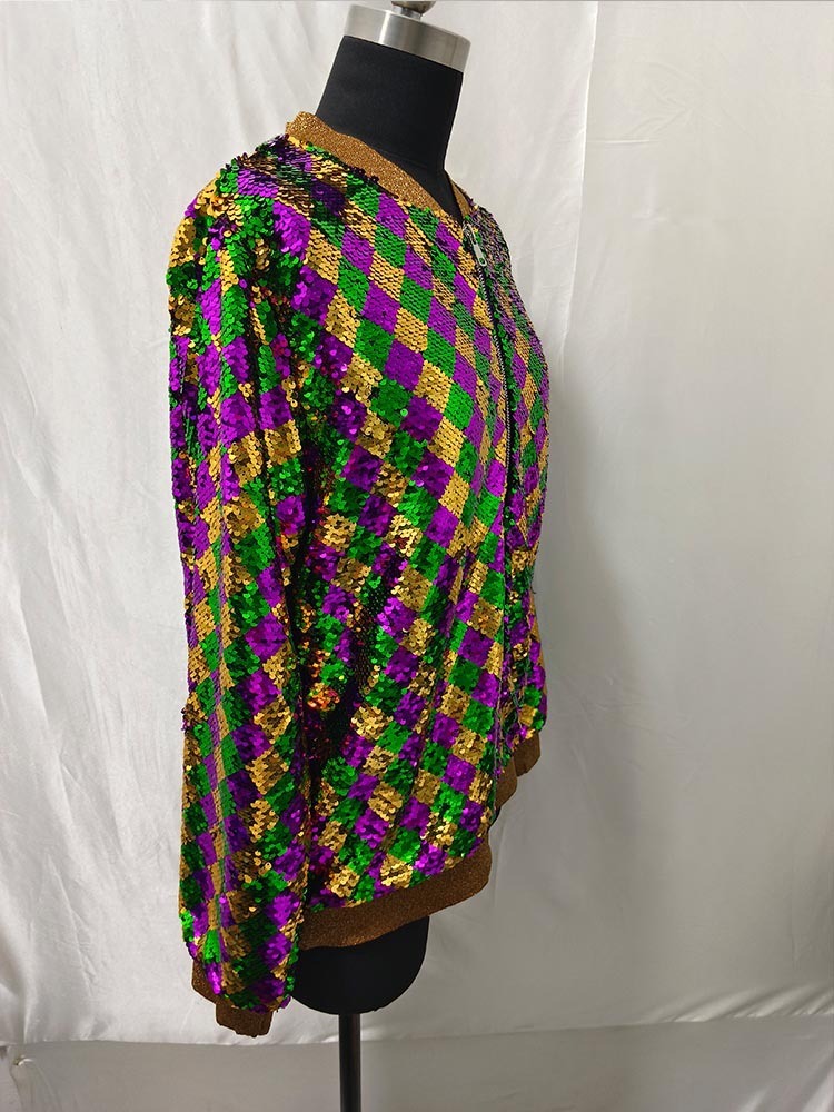 Chaqueta de Béisbol Bordada con Lentejuelas de Poliéster con Cremallera para Halloween