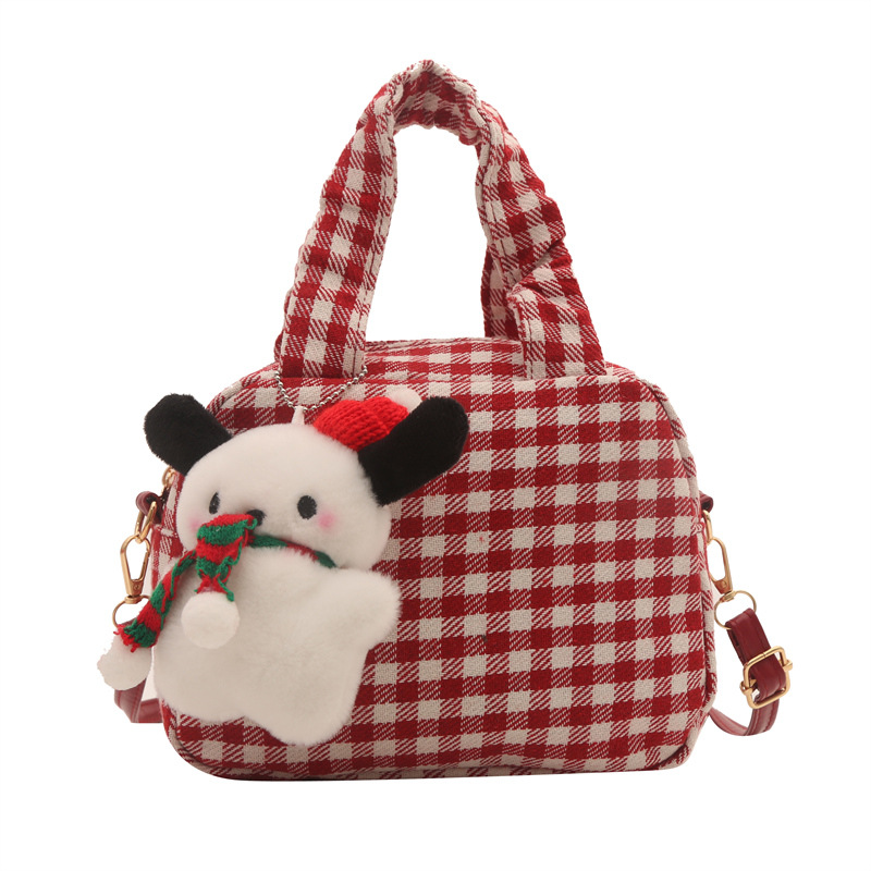 Bolsos de Navidad de otoño e invierno para mujer 2024 nuevo bolso de mensajero dulce y fresco, bolso de hombro, bolso de lana, bolso de lana lindo