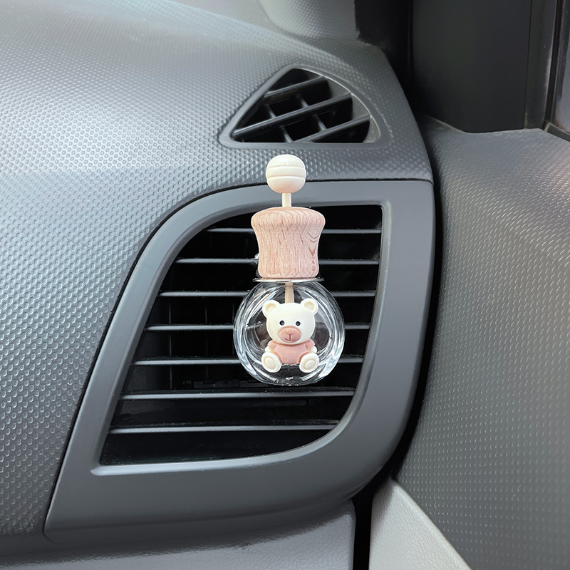 Botella de salida de aire de aromaterapia de coche, botella vacía de perfume, botella volátil, decoración de aire acondicionado, letra de coche de dibujos animados lindo blanco