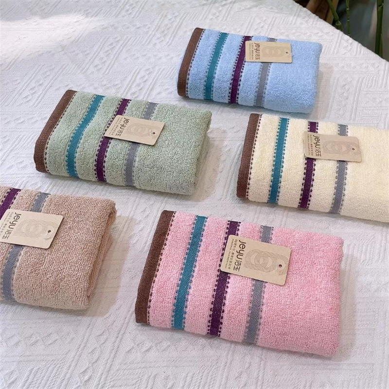 Wholesale Jade Pure Cotton Towel Absorbent Jy1331F Pure Color Stripesd Face Wash Home Daily Use Thin and Easy to Dry
