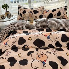 K15 春 黒と白 かわいい 漫画 ウォッシュドコットン ベッドシーツ 掛け布団カバー 寝具 4点セット 学生寮 シングル 3