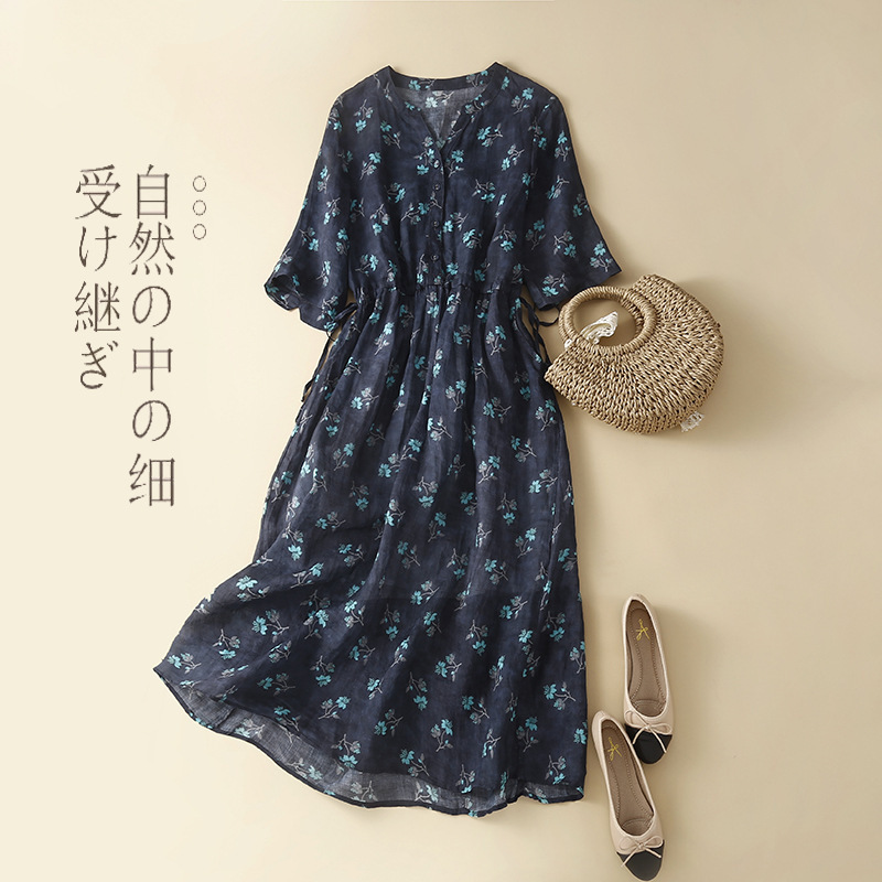 Foreign Trade Export Discount Dress Women's Summer New Long Skirt Mid-Length Printed Loose Retro Literary Casual Skirt