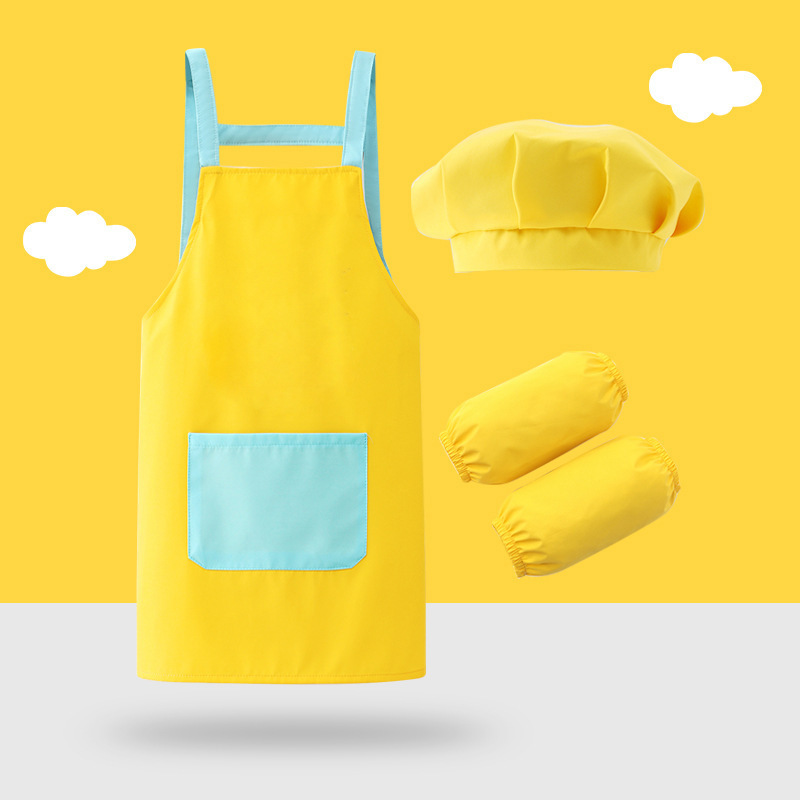 新しい幼稚園プリント子供用エプロン 3 点セットベビー絵画服防水防汚キッチン家事スモック|undefined