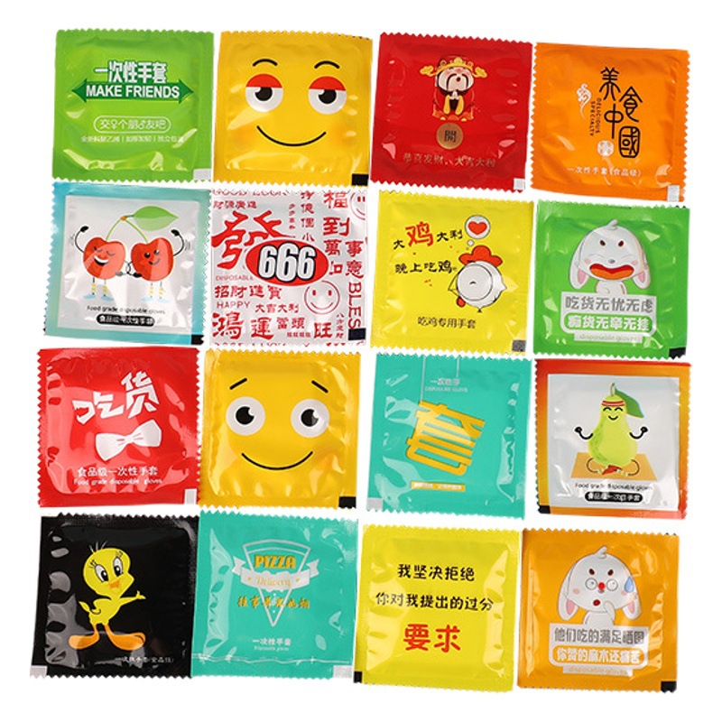 Free shipping disposable gloves food grade independent packaging catering take-out lobster pizza creative printing gloves