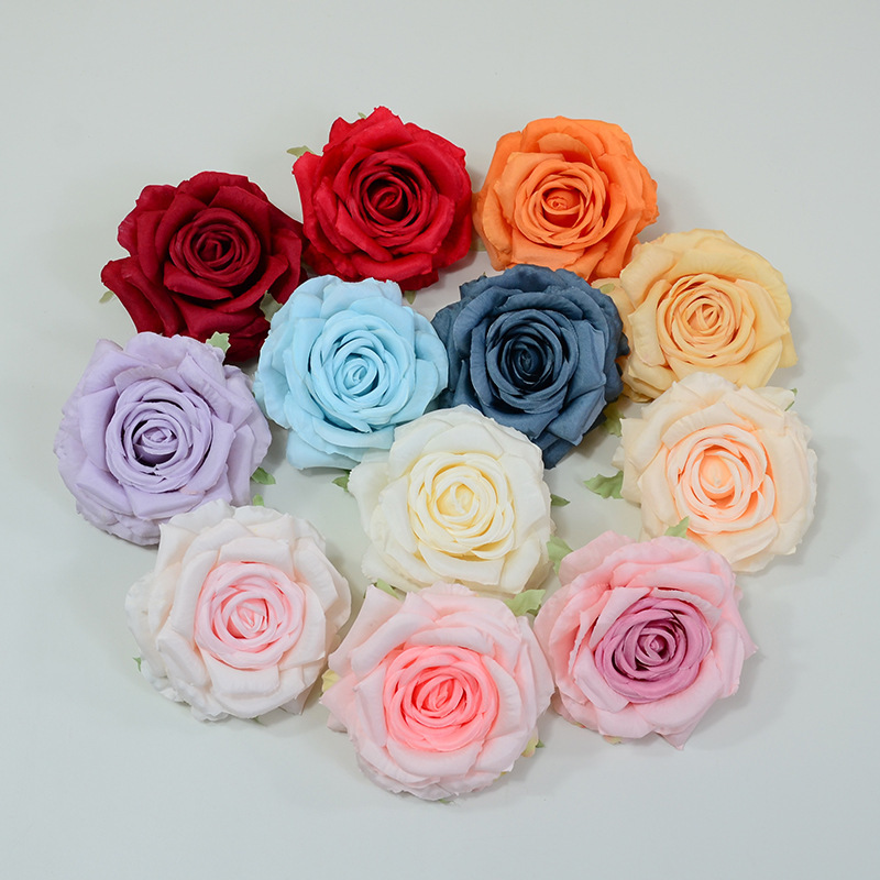 模造巻きバラ花絹布平安バラ花頭卸売り結婚式背景花壁装飾花青生け花|undefined