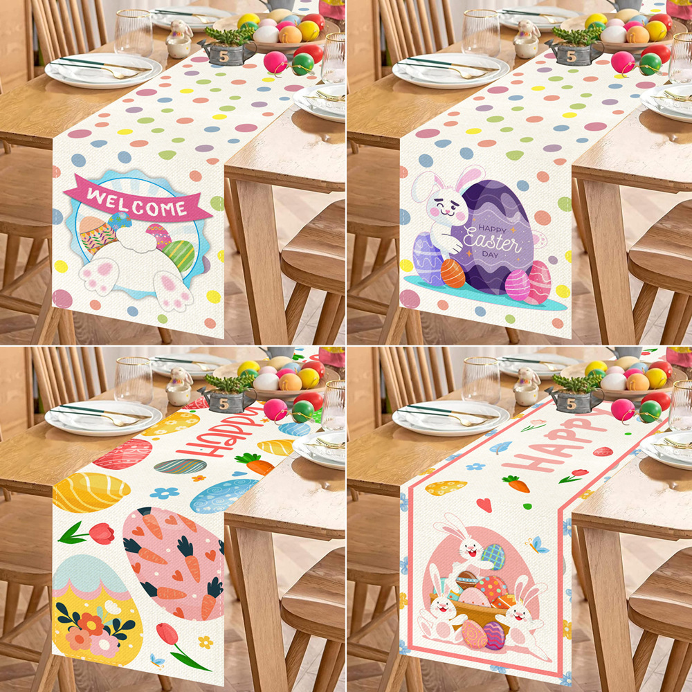 Amazon transfronterizo de Pascua corredor de mesa de impresión digital Nórdico colorido huevo Restaurante occidental anti-incrustante aislamiento térmico mantel decorativo