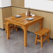 实木碳化桌椅小吃店餐桌组合加厚商用餐饮早餐面馆烧烤食堂饭店桌