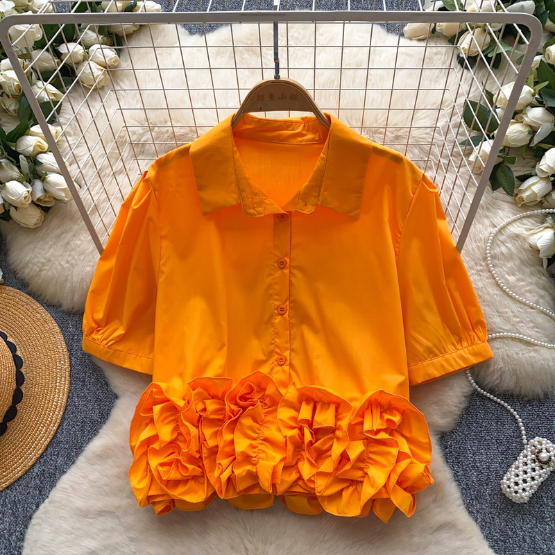 Korean-Style Sweet Ruffled Lace Shirt for Women, Summer Skin-Friendly Breathable Short-Sleeve Loose Versatile Trendy Top