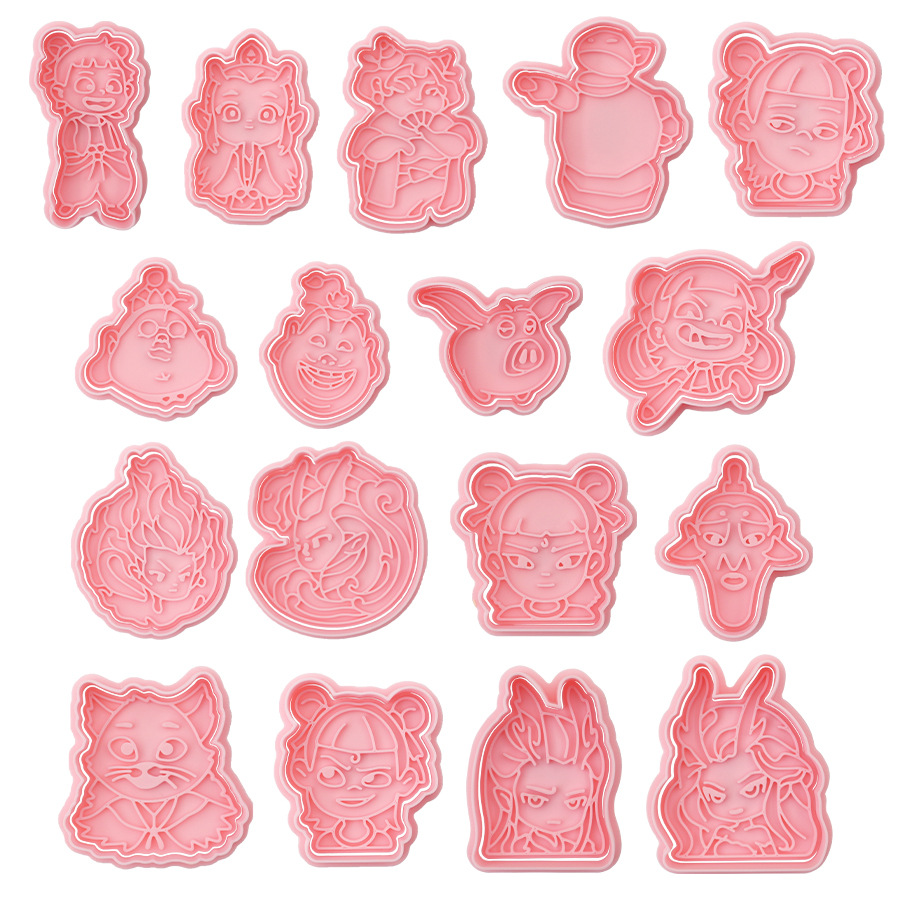 Molde de galletas de Nezha simulado, herramientas de repostería con diseños de dibujos animados de Ao Bing, Ao Guang, Shen Gongbao, Shijin y Bestia del Límite de la Emperatriz
