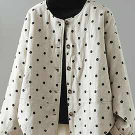 专柜大牌外贸女装文艺棉麻冬季加棉短外套大码显瘦波点棉服上衣潮