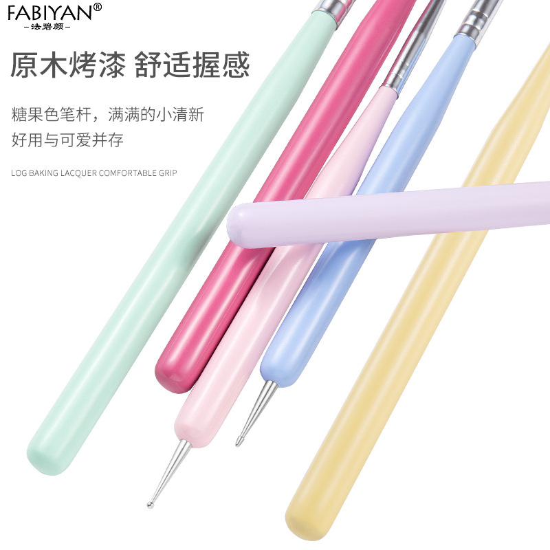 Nueva pluma de uñas macaron color Barra de madera color de doble cabeza 6 pluma de cristal pluma floreciente dibujo talla traje de pluma