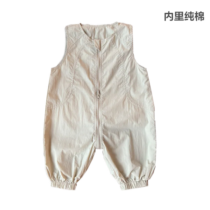 Monos sin mangas de nuevo estilo con cremallera de tres pruebas moda casual primavera y otoño de doble capa de una pieza pantalones para niños y niñas