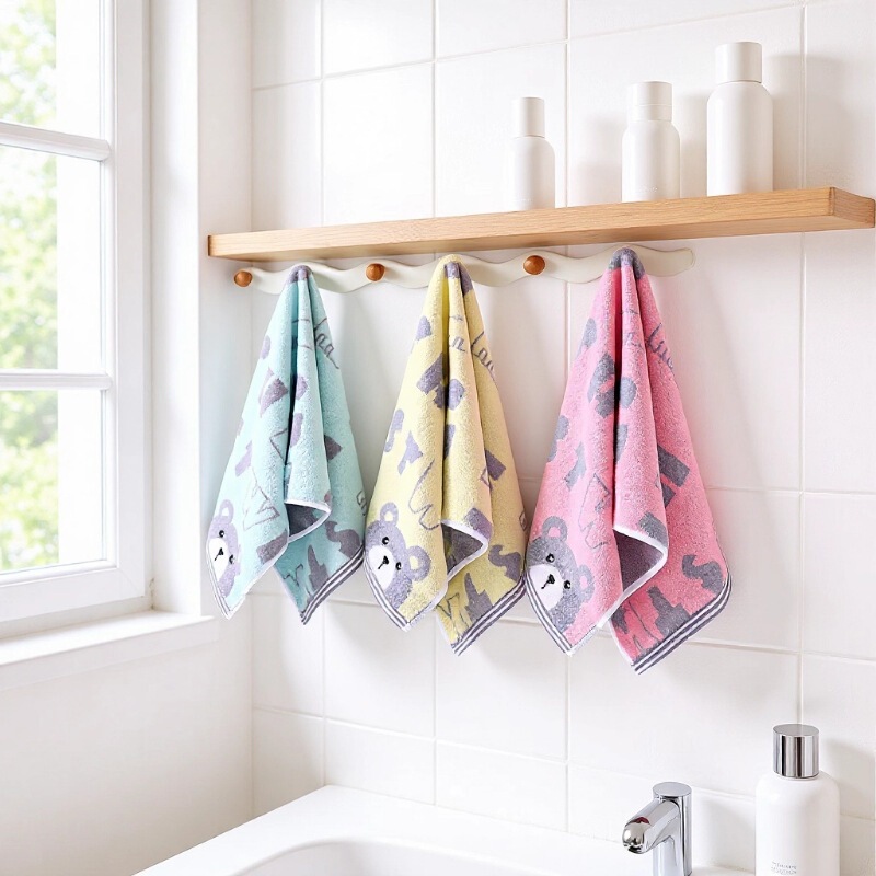 Children's Towels, All-Cotton, Soft, Cartoon-Themed, for Home Use, Pure Cotton, Absorbent, Small Towels for Kindergarten, Wholesale Cartoon Face Towels