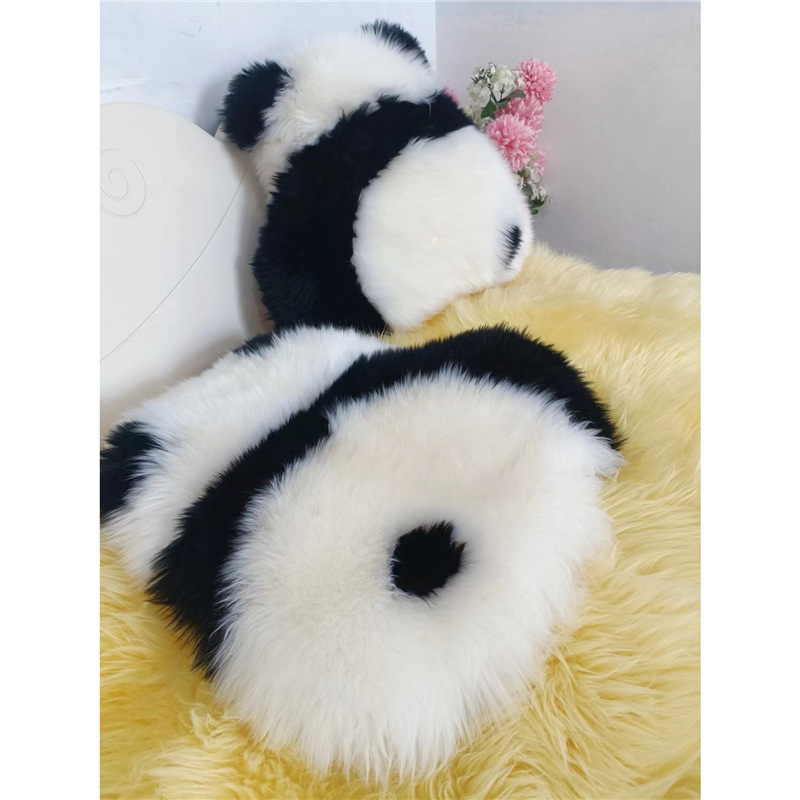 Ins Australian Pure Wool Panda Cushion Carpet Living Room Cushion Cute Wool Cushion Real Goatskin Carpet Wholesale