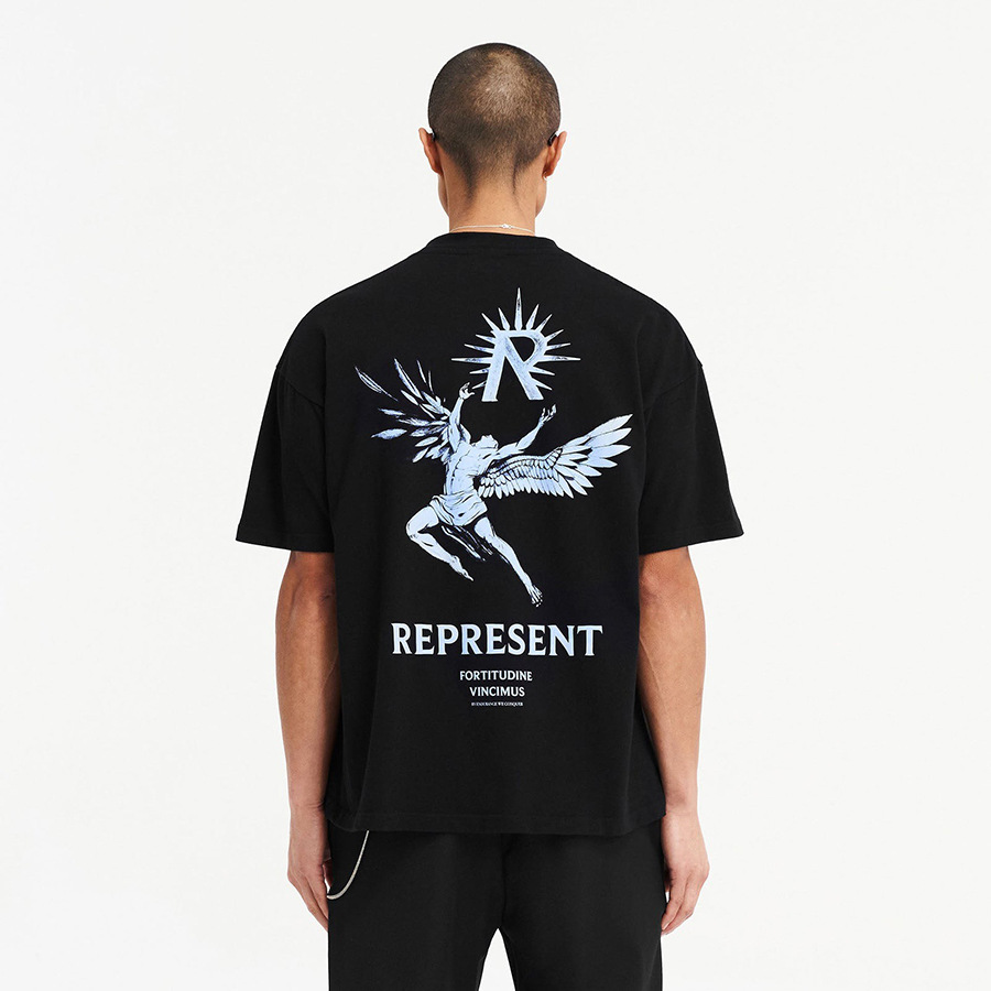 Marca de moda transfronteriza REPRESENT sol ala dios personaje lema logo hombre suelto casual camiseta de manga corta