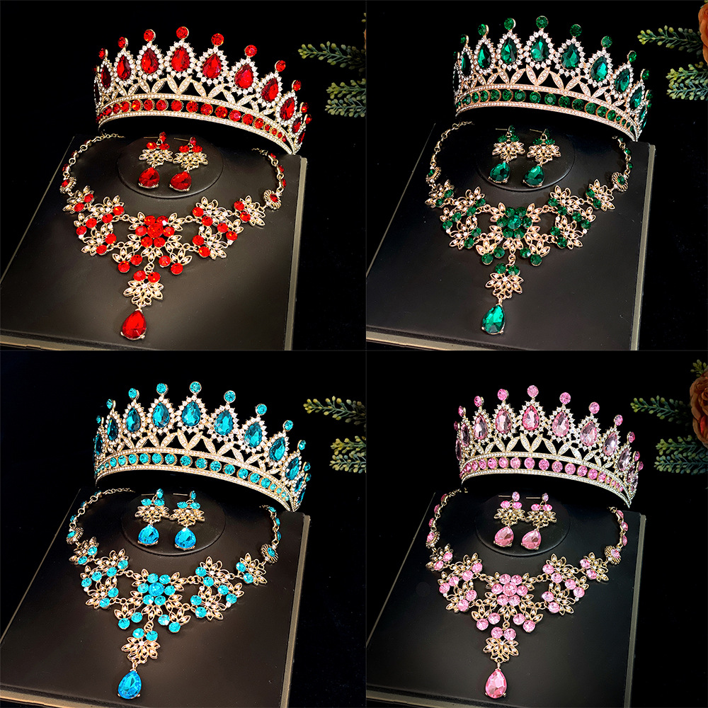 New Bridal Crown three-piece suit Wedding crown headdress necklace earrings Korean super fairy wedding dress accessories
