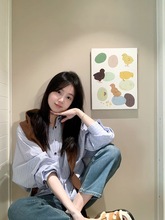 温柔气质甜美风Polo领长袖衬衣女2025新款减龄感休闲百搭披肩衬衫