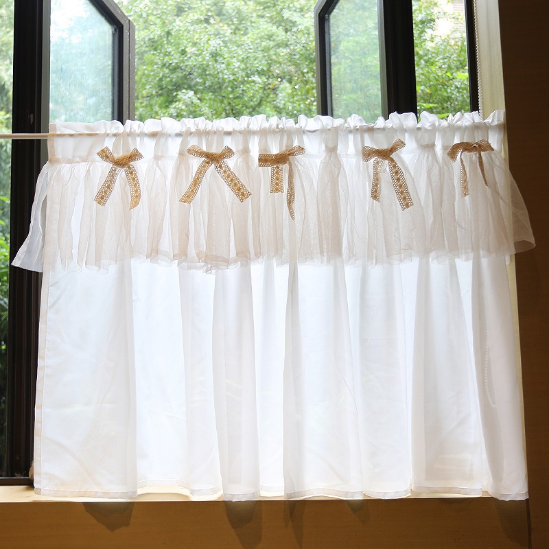 Nordic Lace Pouch Yarn Half Curtain Coffee Curtain Rod Punch-free Yarn Curtain Transparent Pervious Door Curtain Curtain