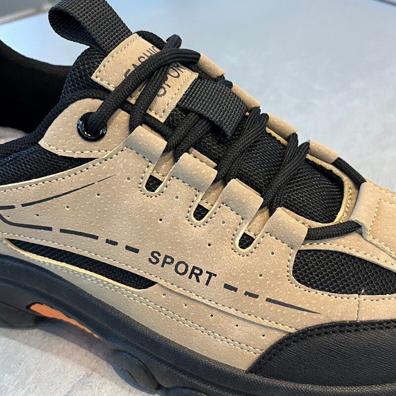 Giày thể thao nam cổ thấp đế dày chống trượt, giày leo núi du lịch ngoài trời — Xám đen, màu kaki