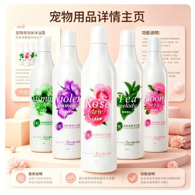 Jiaduohuayue Pet Shampoo for Dogs, Stain Removal and Fragrance Retention, Cat Shampoo, Pet Cleaning and Care Trial Pack Small Bag