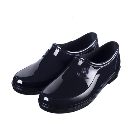 Men's labor protection low-top rain boots kitchen black shallow-mouth rain boots low-top PVC work ingot shoes