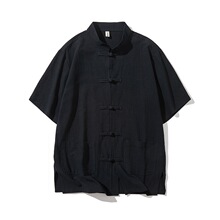 夏季棉麻复古盘扣文艺国风短袖唐装新中式半袖衬衣汉衫居士太极服