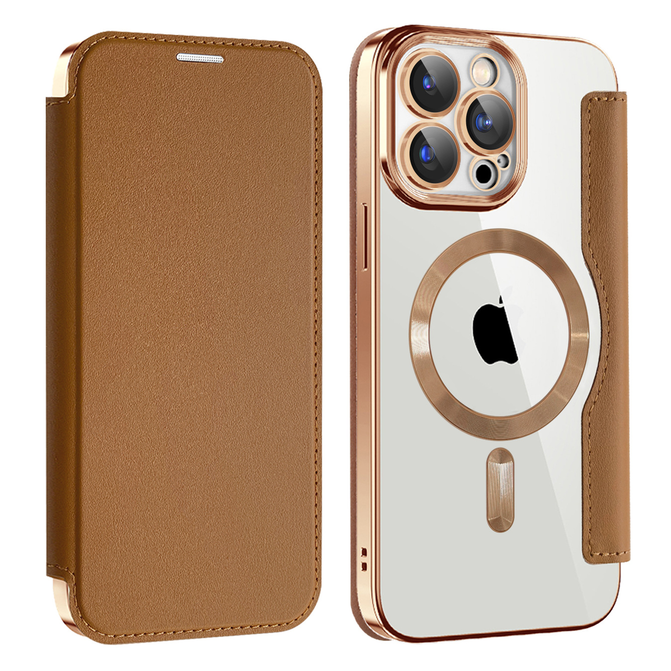 Funda de cuero abatible iPhone 16Pro adecuada para modelos explosivos 16E Apple 15 Estuche para teléfono móvil de succión magnética galvanoplastia 14 Amazon