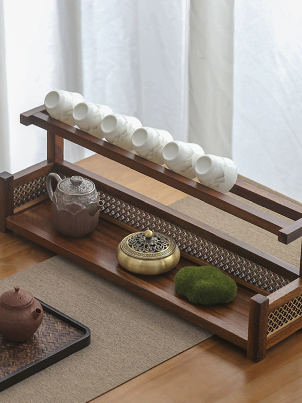 Подставка для чая в китайском стиле, настольная подставка для чашек в китайском стиле, держатель для чашек из цельного дерева, чайник для хранения, чайный столик, небольшая полка для хранения