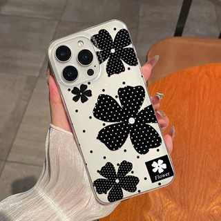 黑色波点花朵适用苹果17手机壳iPhone16/15保护套1316pro大孔