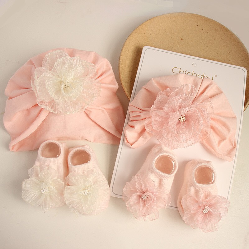 Anbaolu Spring and Autumn Baby Hat and Sock Set Newborn Cute Fontanelle Protection Hat Unisex Baby Hat Wholesale