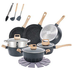 Amazon Meike Multi Cross-Border E-Commerce Marble Granite Marble Non-Stick Kitchenware Set 17-Piece Set