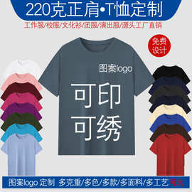 工厂直销纯棉正肩t恤定制图案logo工作服广告衫河北光板220克跨境