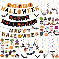国境を越えたヨーロッパとアメリカのハッピーハロウィンフラッグバナー写真パーティー装飾用品シーンレイアウトフラワースパイラル