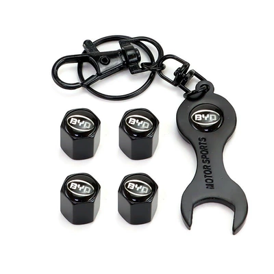 Car Tire Valve Cap Personalized | valve - byd-4-pack-black-wrench-keychain-set