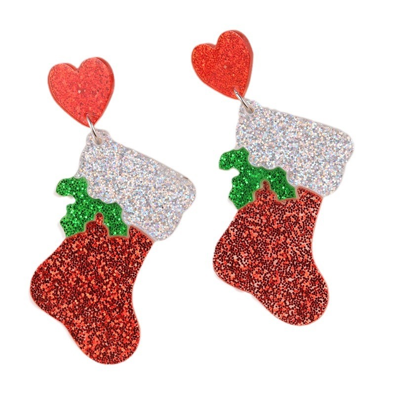 漫画デザイン感クリスマスイヤリングアクリルヘラジカクリスマスツリーピアスファッション靴下イヤリングアクセサリー女性|undefined