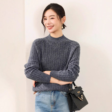 一线成衣女半高领复古麻花针织衫纯色针织毛衣打底套头