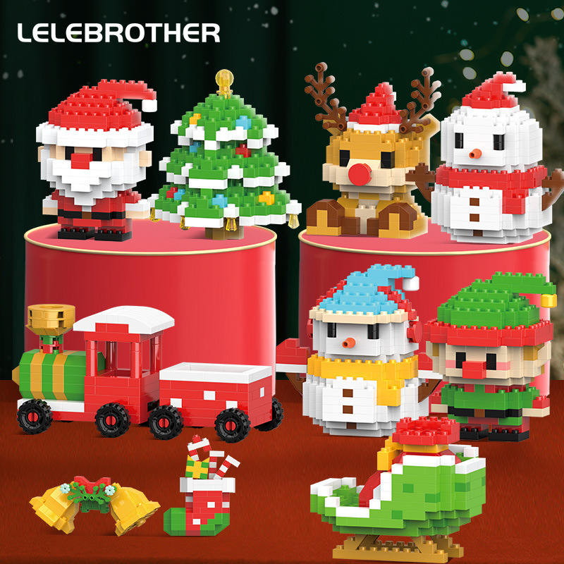 国境を越えた人気は積み木の小さな粒子と一緒に雪だるまを作ったクリスマスヘラジカのクリスマスプレゼント子供のおもちゃ卸売り|undefined