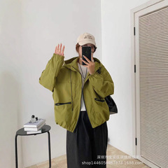 琪镌绘制秋季款冲锋衣女外套派克服宽松版工装夹克连帽上衣25128