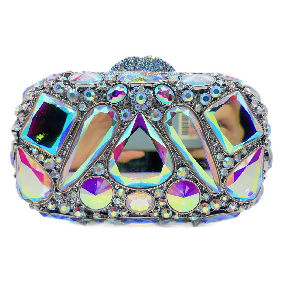 Túi clutch nữ đính đá dạ hội cầm tay kim cương thủy tinh — Màu vàng, Bạc AB, Màu sâm panh, Màu đỏ
