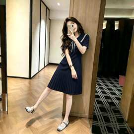 高品质 夏季新款法式大码显瘦娃娃领百褶连衣裙女装图片色薄纱