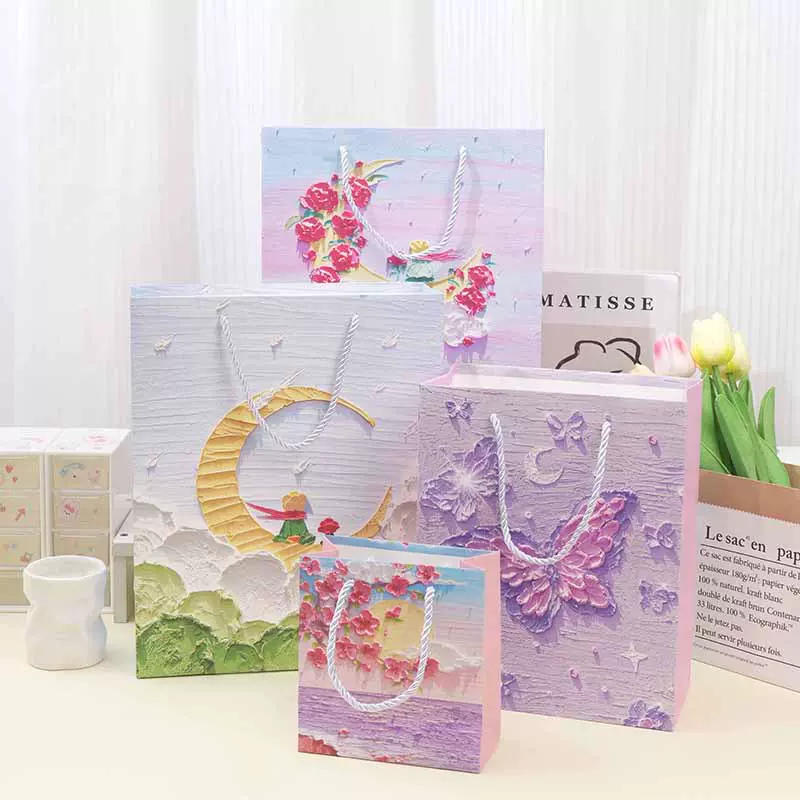 创意油画礼品文艺手提袋节日精美生日花束情人节伴手礼物纸袋子