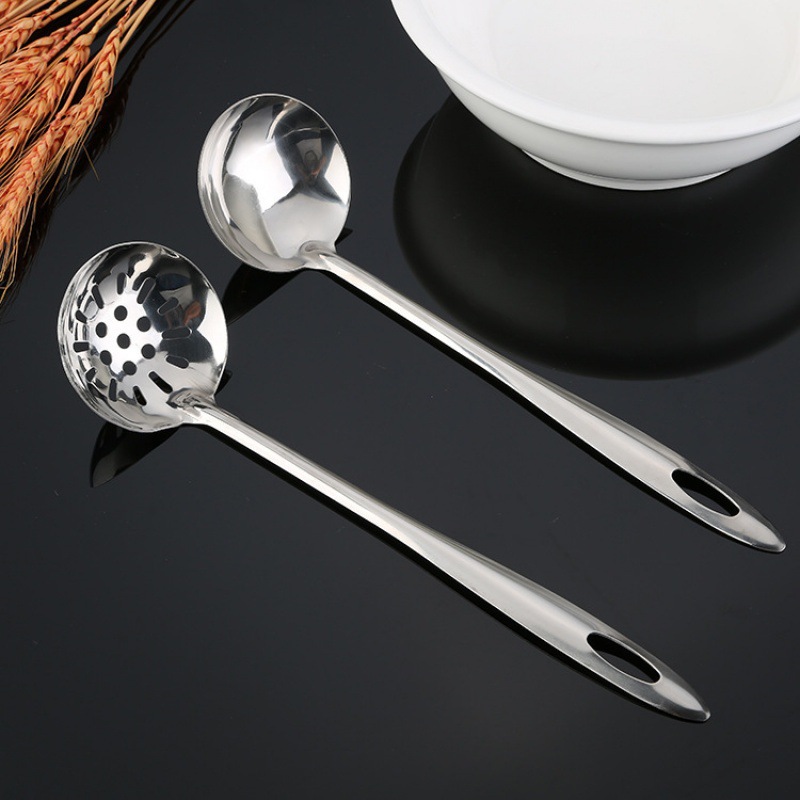 Cucharón de acero inoxidable de mango largo - Para cocina, sopa y hot pot - Juego con colador - Espesor reforzado - Venta al por mayor
