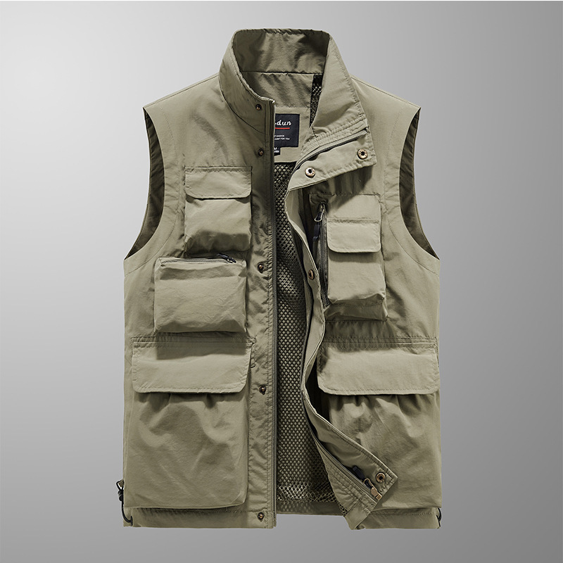 Spring and Summer Outdoor Vest Men's Fishing Photographer Loose Casual Vest plus size Multi-Pocket Tactical Vest Jacket