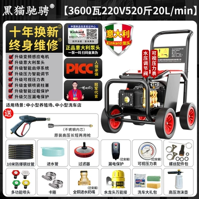 Black Cat Racing Variable Frequency Cleaning Machine 220V Commercial Car Wash Shop Car Wash High Pressure Water Gun Pump Super Supercharged Car Wash Machine (Car washing machine) - save-30-power-220v36kw-520kg-20lmin-10m-steel-wire-pipe-small-and-medium-sized-car-wash-shop-model