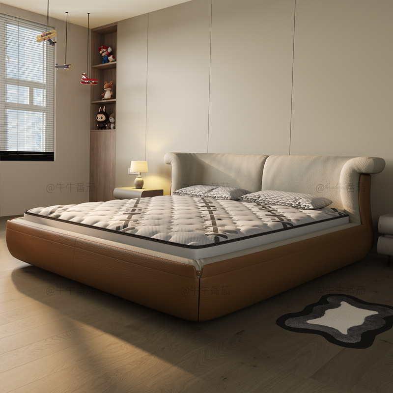 Fendi Furniture Peekasleep Genuine Leather Bedside Layer Cowhide Italian Normcore Large Flat Master Bedroom Bed